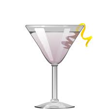 A stylish cocktail in a martini glass with a lemon twist garnish.